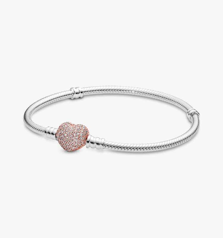 Pulsera corazón con circones gold rose en plata 925